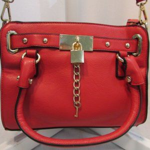Charming Charlie Red Mini Belted Lady Lockbox Satchel